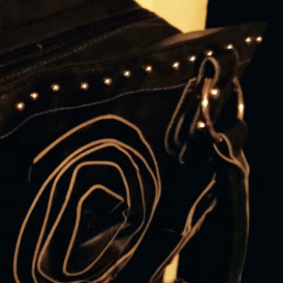 NEW Womans Black Leather Purse With Silver Studs And Rosette floral Petals - Picture 4 of 13